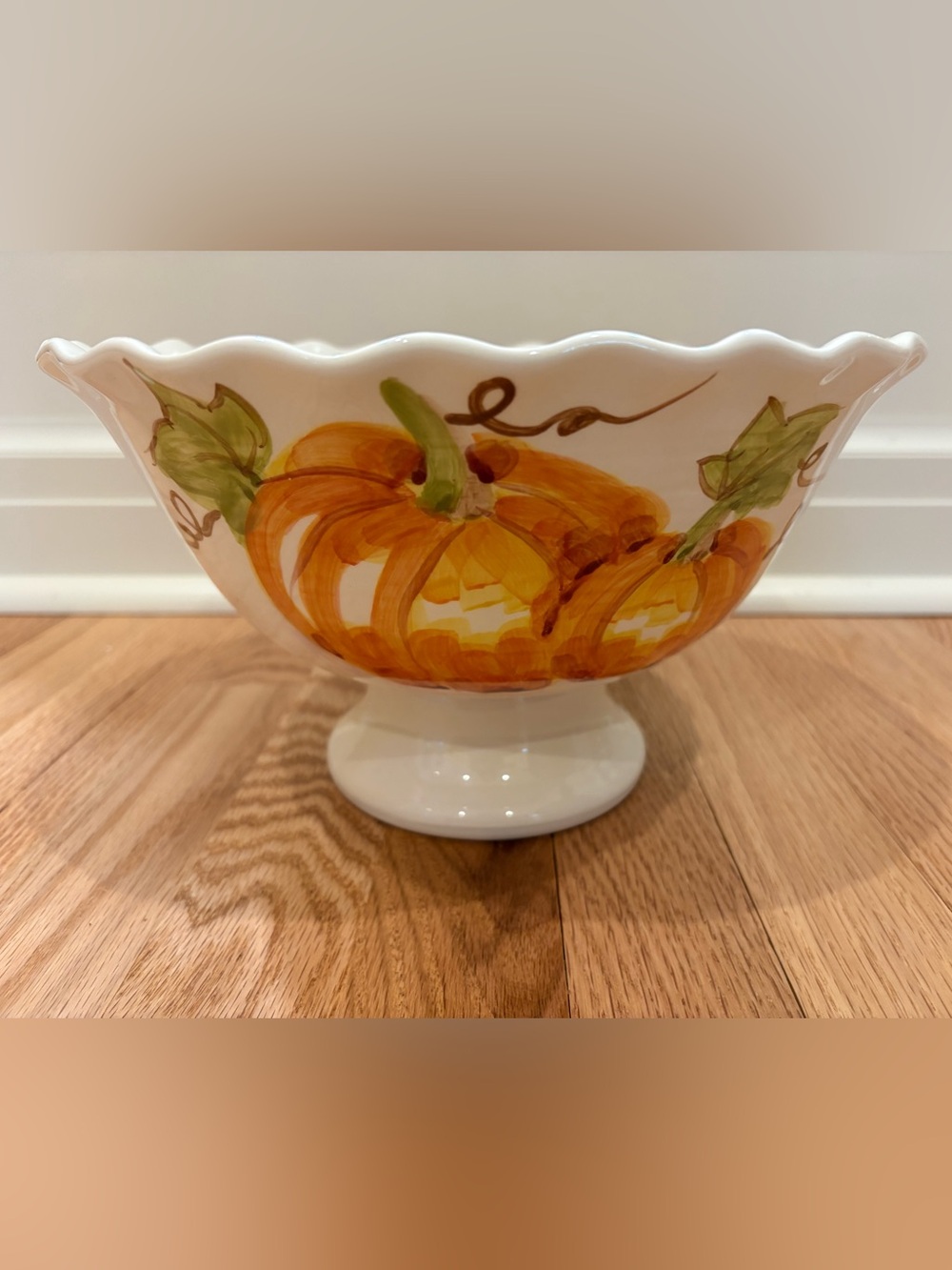 Maxcera Watercolor Pumpkin Patch Ceramic Pedestal Serving Bowl
